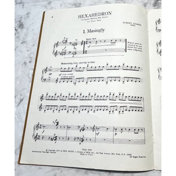 Hexahedron Piano Solo Sheet Music Vintage Robert Starer 1971 MCA - Picture 2 of 6
